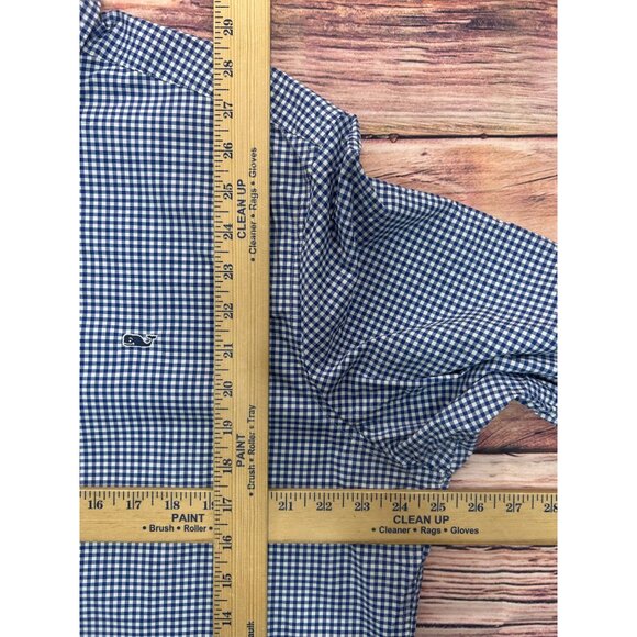 Vineyard Vines Mens Whale Shirt XL Nylon Blend Performance Navy Check - Picture 6 of 6
